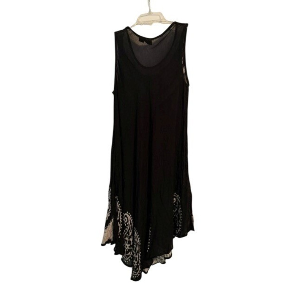 S.R. Fashion Womens Black White Rayon Paisley Floral Handkerchief Hem Dress L - Picture 2 of 7